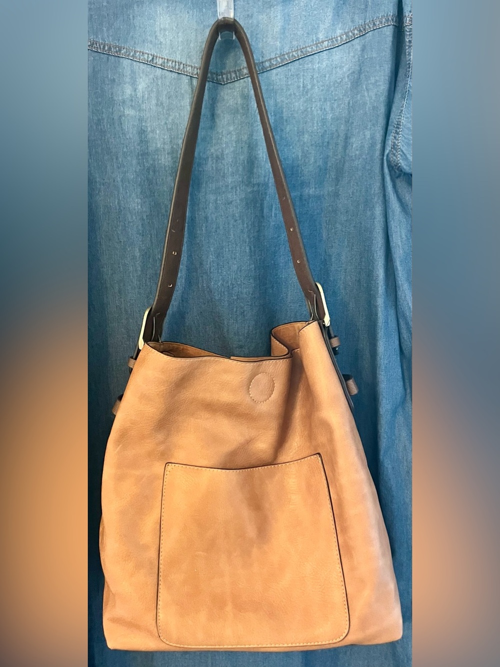 Classic Tan Leather Hobo with Dark Brown Strap